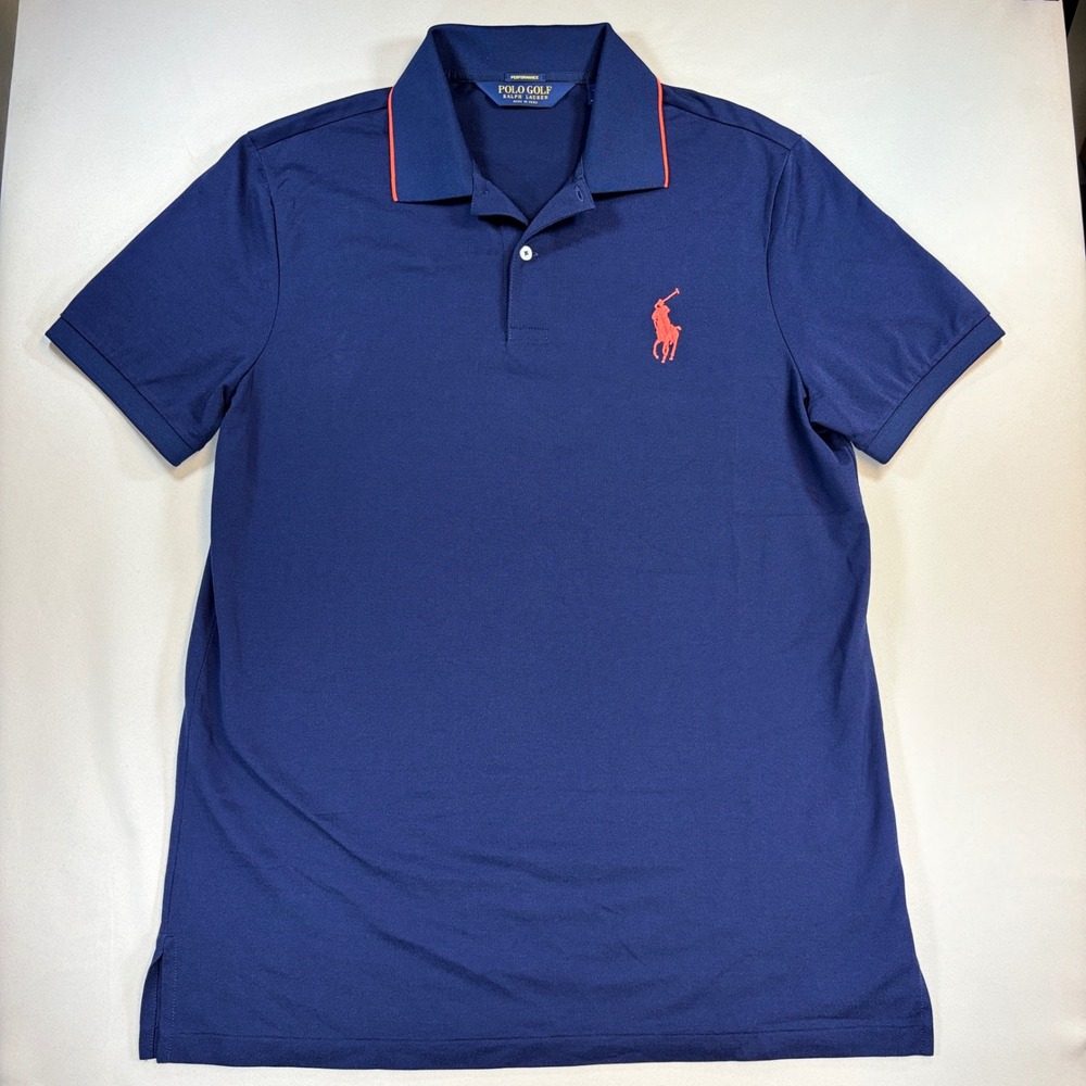 Polo Golf Ralph Lauren Shirt Mens L Blue Red Big Pony Performance Golf Travel